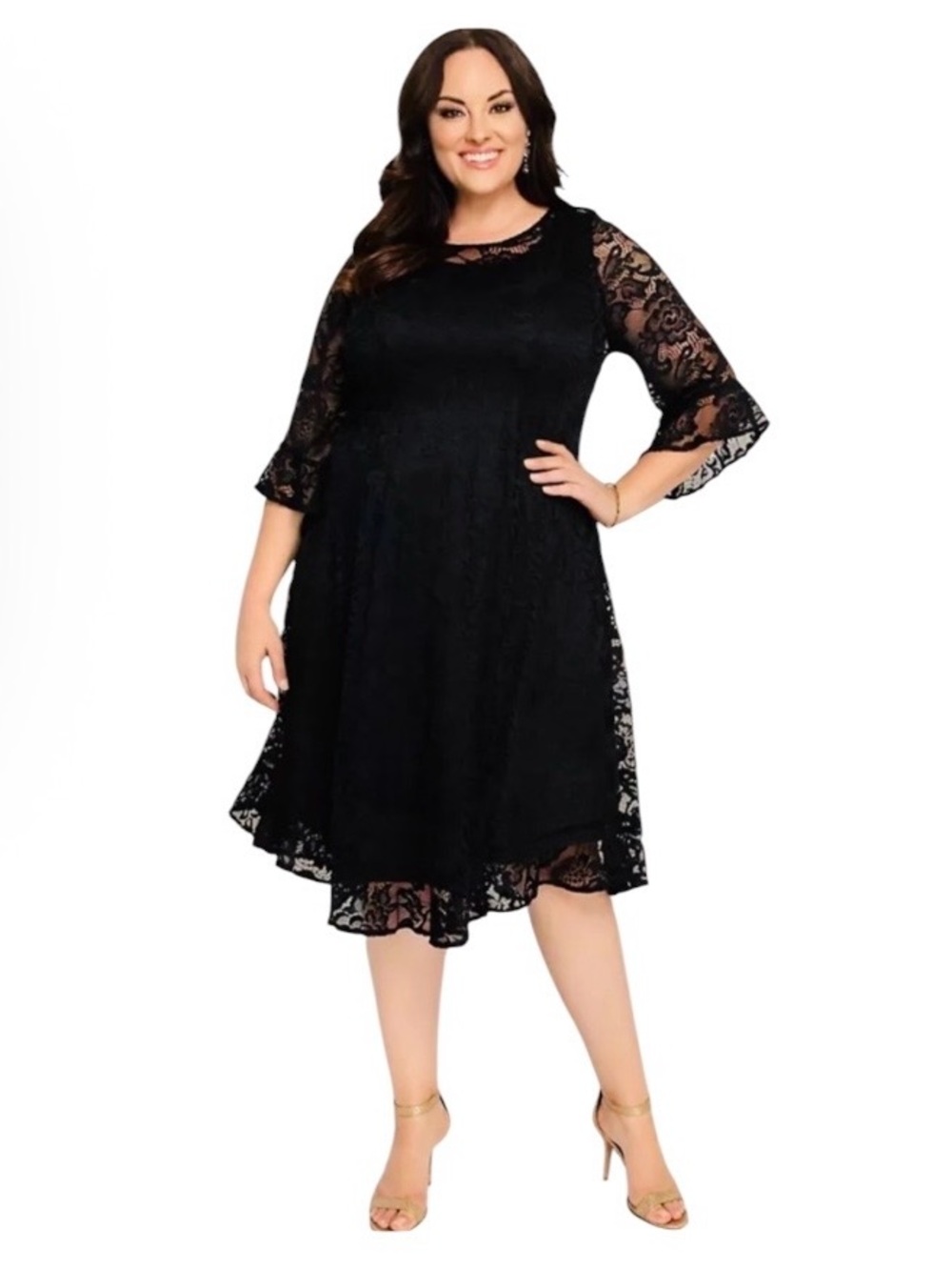 Kiyonna Livi Lace Cocktail Dress Onyx Black Plus Size 1X NWT